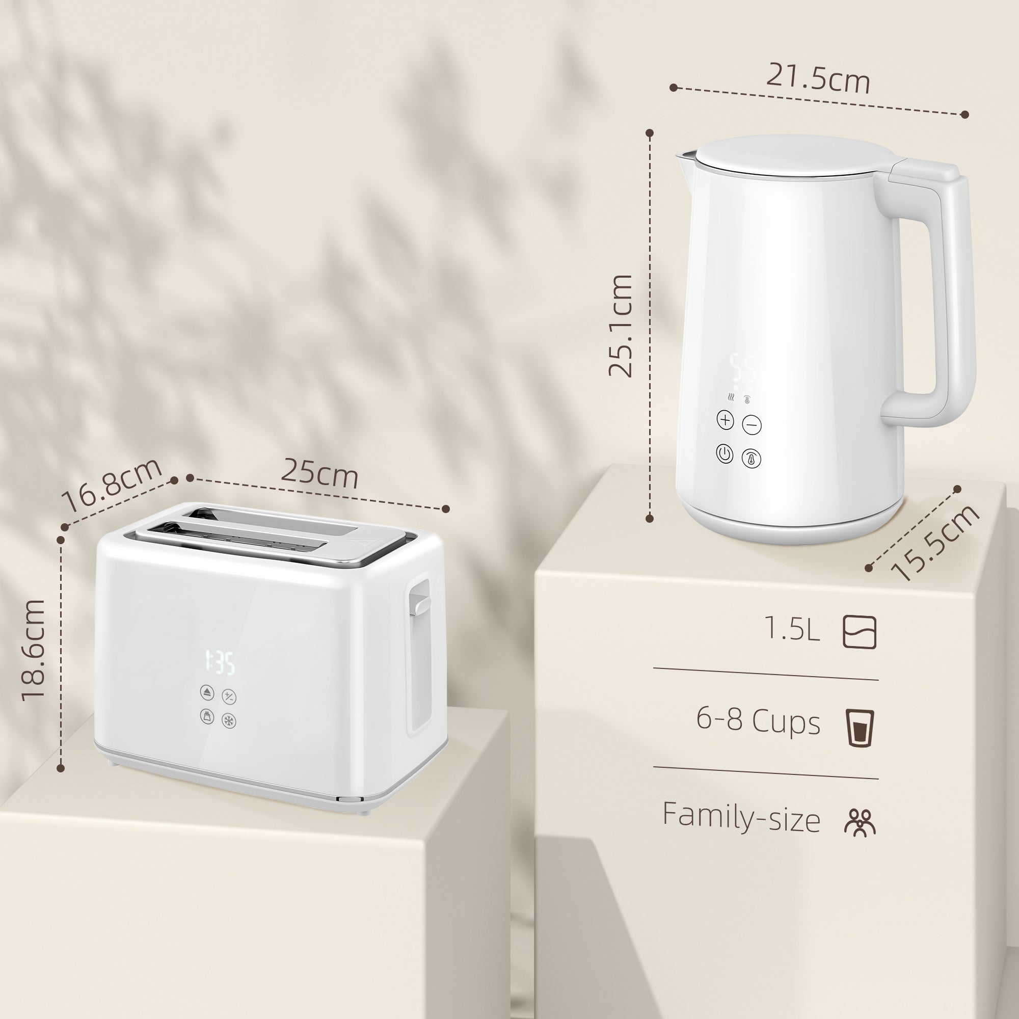 HOMCOM Polished Metal Kettle and Toaster Set - White